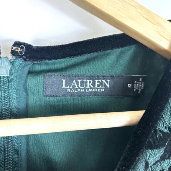 RALPH Lauren Black Label Floral Green Black Velvet Dress Size 12 - Picture 4 of 6